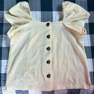 Madewell Jacquard square-neck Women's beige puff sleeve button down top Sz S